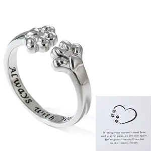 Cute Paw Print Ring for Women Always with You Adjustable Stacking Delicate Pet Animal Open Band Finger Chic Fashion Jewelry Puppy Lover Gift Free Bags