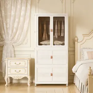 Aesthetic Folding Storage Cabinet with Wheels – Stackable Plastic Storage Bins with Magnetic Door for Closet, Bedroom, Dorm Room Organization Space Saving Furniture trinket trade box storage organization organizer storage