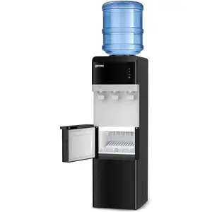 OSTBA Water Cooler Dispenser with Ice Maker, 4-in-1 Top Loading Water Dispenser for 3 & 5 Gallon Bottles, Hot Cold & Room Temp Water, Bullet Ice Maker, Child Safety Lock, Touch Panel