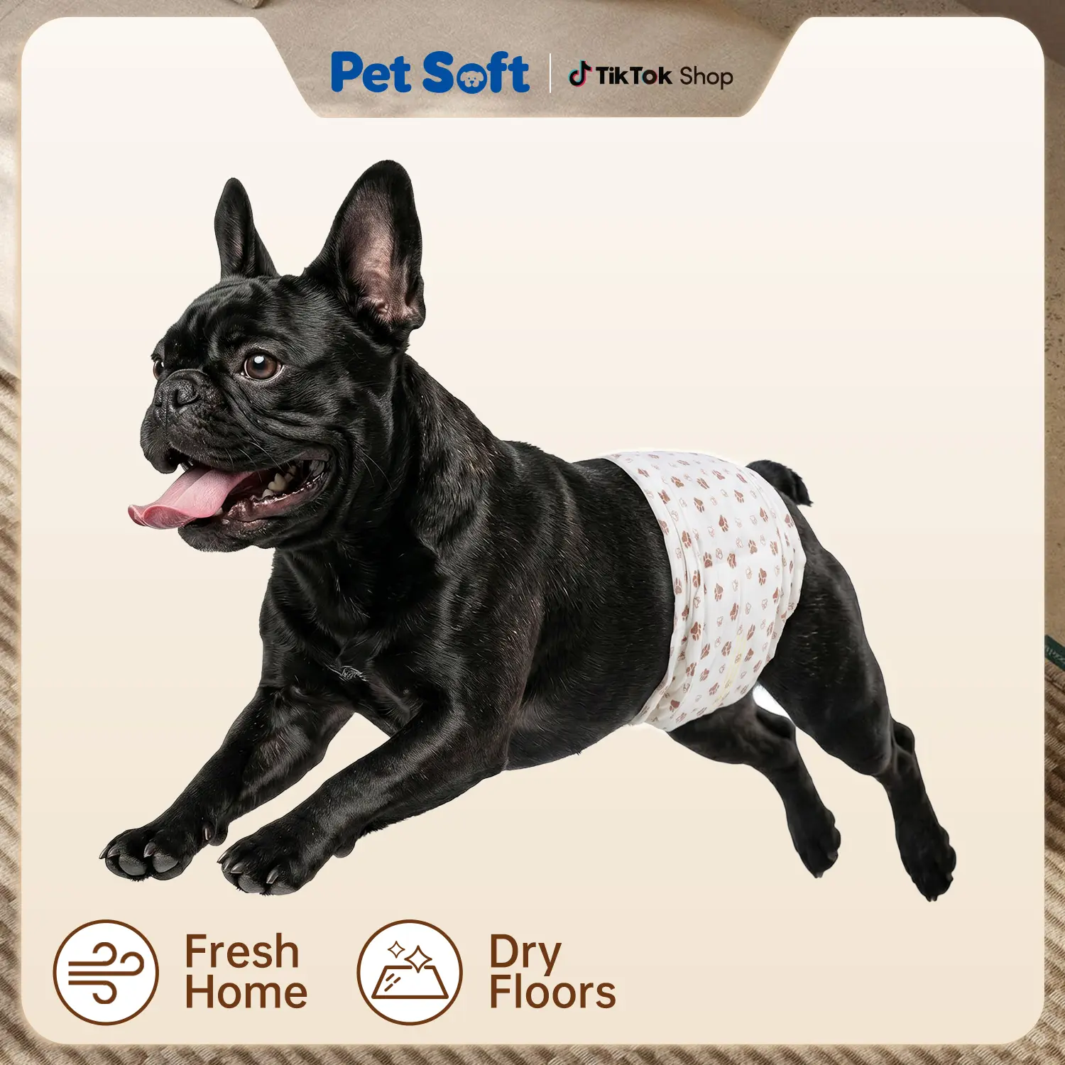 PET SOFT Disposable Soft Male X-Small (Xsmall) Dog Puppy Diapers, 20-Pack Waist Wraps with Quick Absorption Core, Wetness Indicator, Leak-Proof Design, Adjustable Tapes, Brown Paw Print, Pet Supplies for Incontinence, Travel-Friendly