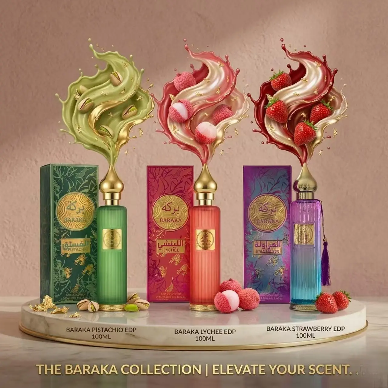 Complete Baraka EDP Arabian Fragrance Set (100ml) - Signature Gourmand Scents, Pistachio, Lychee, Strawberry, Premium Packaged Gift Set for Scent Wardrobe, Signature Scents, Gourmand Perfume