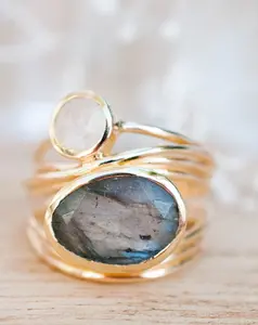 Bruna Ring * Labradorite & Moonstone * Gold Plated 18k * BJR073