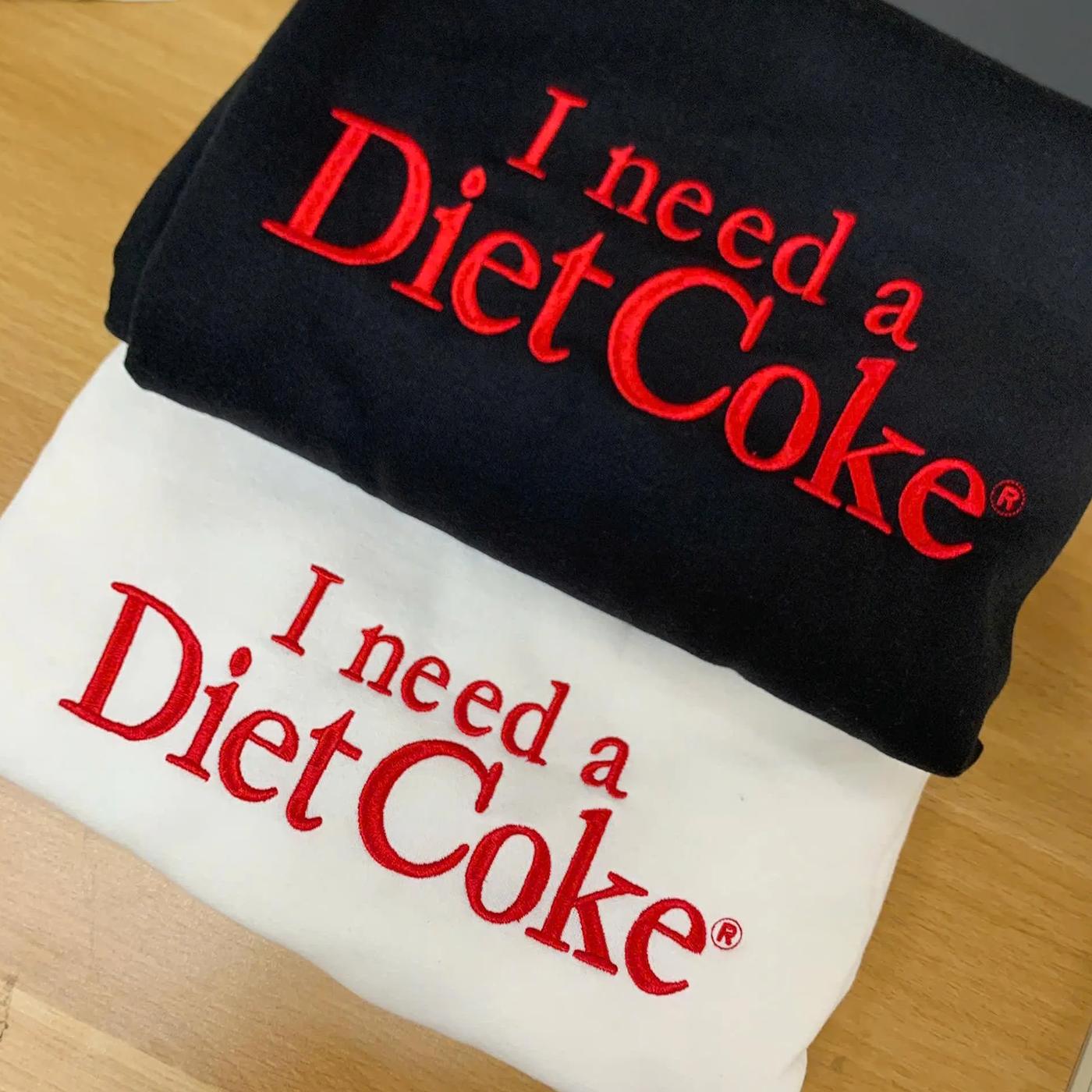 Embroidered I Need a Diet Coke Sweatshirt – Fashion Casual Long Sleeve Crewneck Pullover, Trendy Soda Lover Gift, Fun Bride Sweatshirt for Women