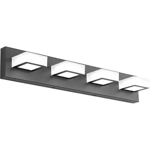 LED Black 4 Lights Acrylic Lighting Fixtures Modern Matte Black Bathroom Vanity Lights 24W Wall Mount Aluminum 4 Rotatable Mirror Headlights
