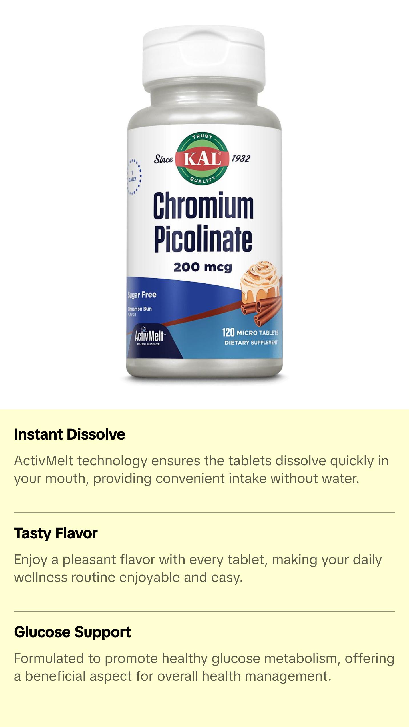 Chromium Picolinate 200 mcg ActivMelt® Instant Dissolve Tablets