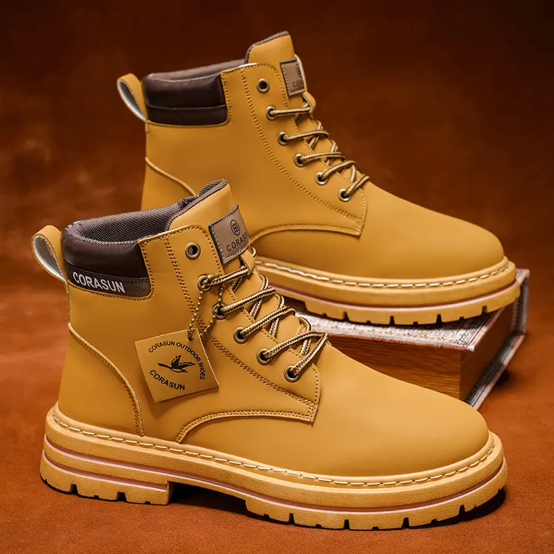 Men's Lace-Up Outdoor Low-Top Training Boots - PU Upper for Quick Wipe, PVC Sole, Flat Heel, All Season, Casual Comfortable Shoes Ready for Camping Trips, Retro Classic