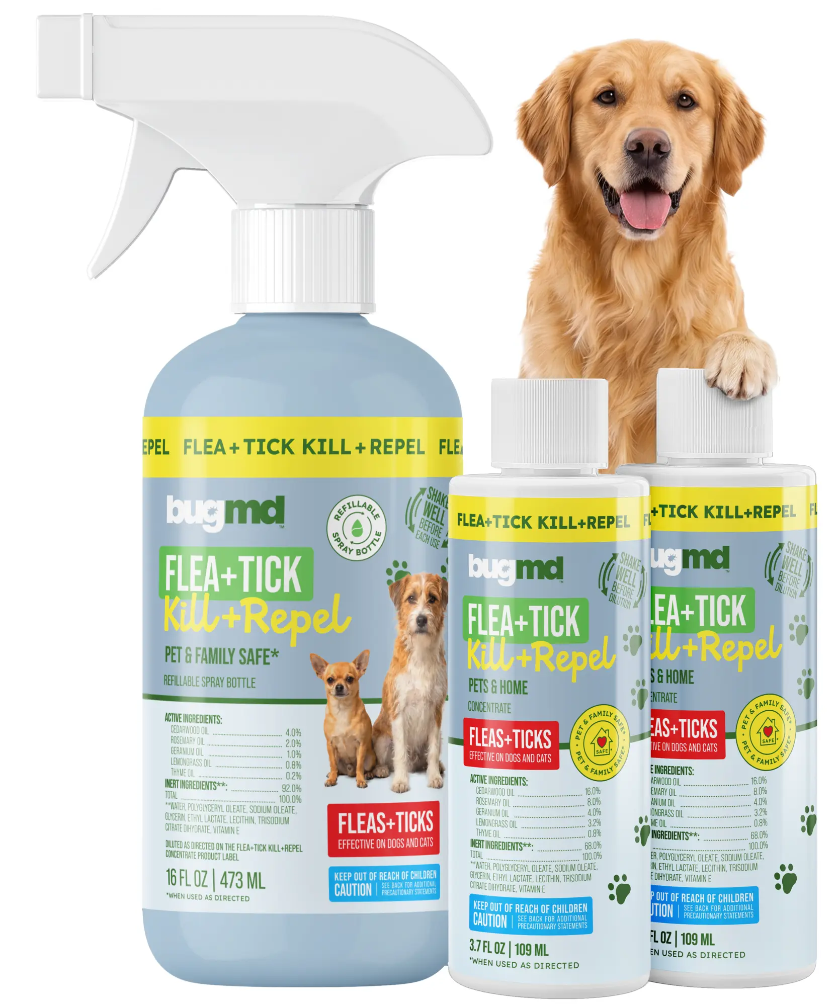 BugMD Flea and Tick Spray for Dogs and Cats – Kills & Repels on Contact – Plant-Powered Flea Treatment for Home, Furniture & Carpet | Makes 32 oz