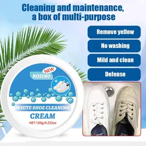 ROZINO White Shoe Cleaning Cream 120g - Multi-Functional for Leather Canvas Mesh - Removes Yellow Stains & Black Scuffs - Gentle Protective Layer - No Water Washing Needed Footwear Leather Parent Bedroom
