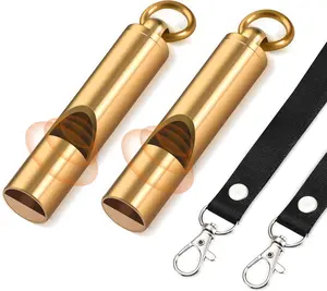 Brass Emergency Whistles 2 Pack with Tangle-Free Lanyard - Pealess Safety Whistle Survival Loud Blast for Kayak Life Vest, Boating, Camping Hiking, Hunting, Adults