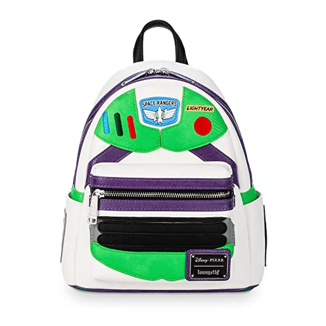 Loungefly Disney Pixar Toy Story Buzz Lightyear Faux Leather Mini Backpack, Casual Printed Character Graphic Bag with Applique and Embossed Details, Casual Printed Backpack, Stylish Casual Daypack
