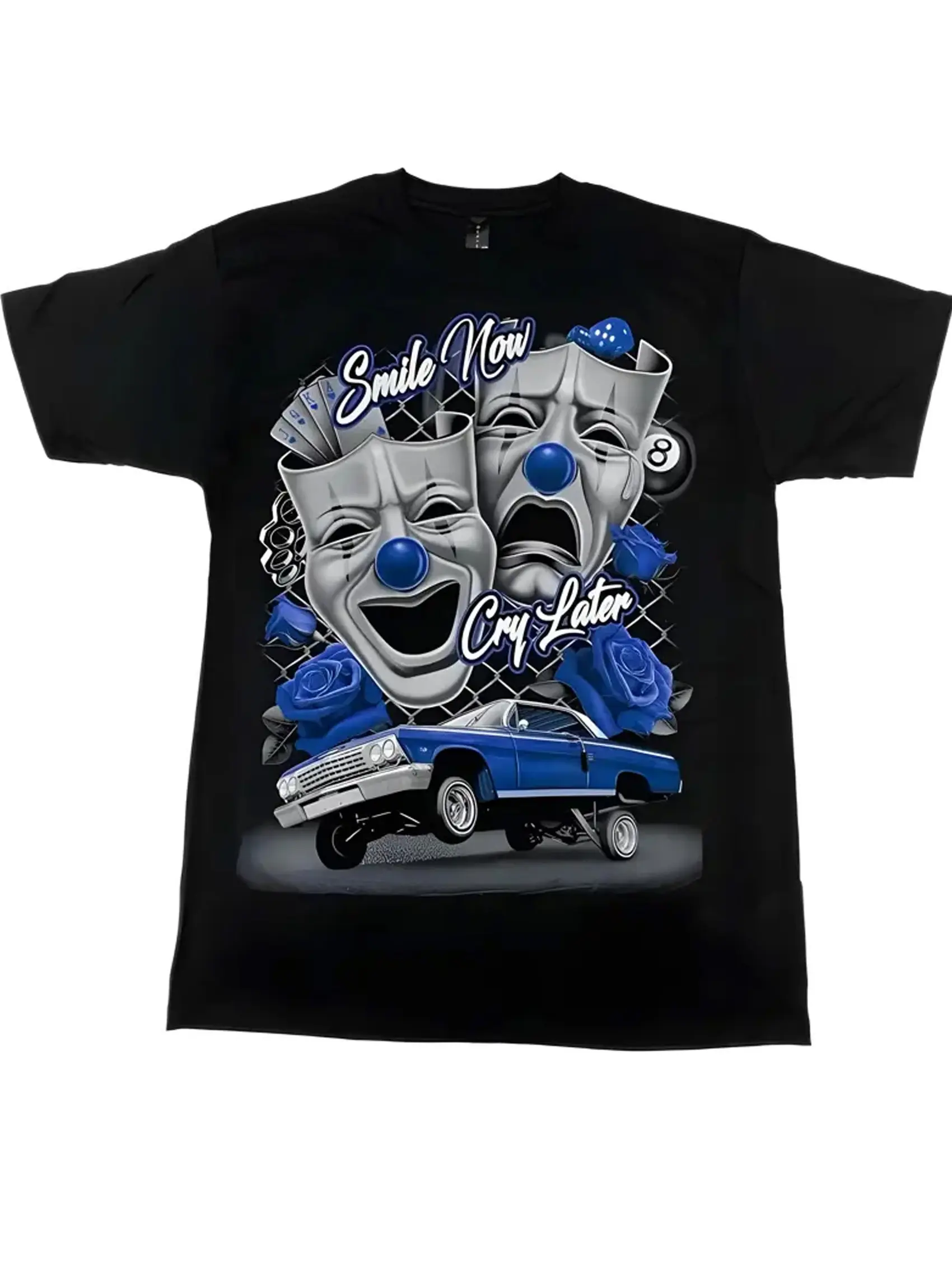 Blue Smile Now Cry Later Short-Sleeve Cotton T-Shirt, Full-Color Sports Top, Unisex Casual Tee, Shortsleeve