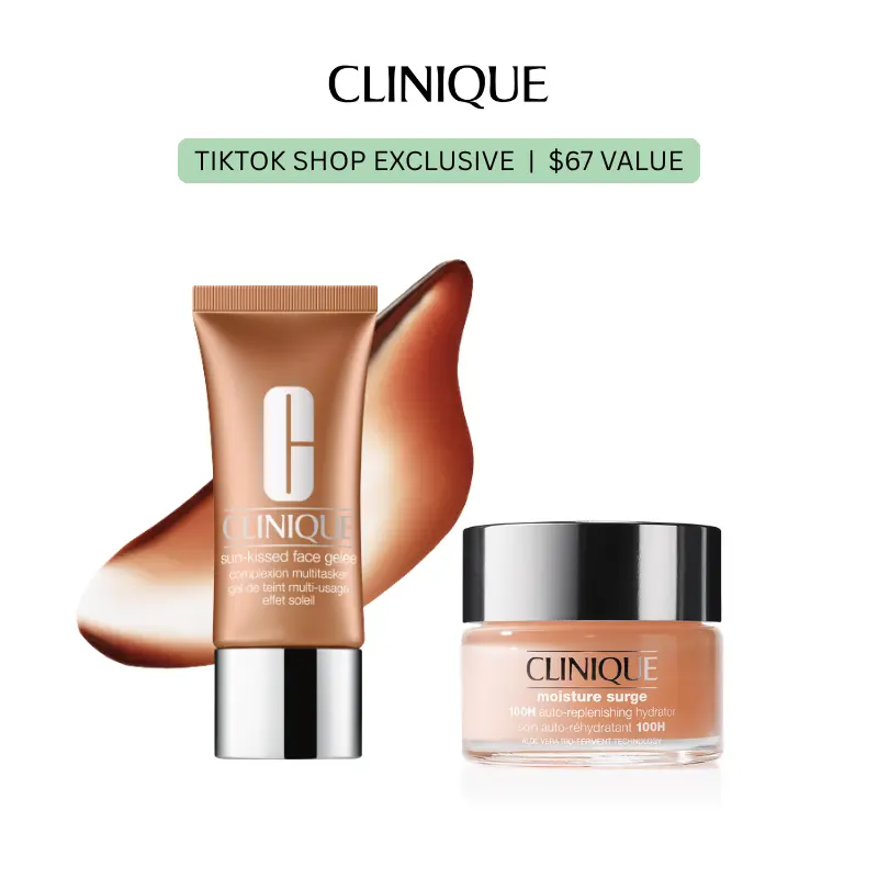 [Clinique] Sun-Kissed Face Gelee Complexion Multitasker + Moisture Surge 100H Auto-Replenishing Hydrator Duo | Skin Tint | Dewy Glow | Liquid Bronzer + Face Moisturizer | Lightweight