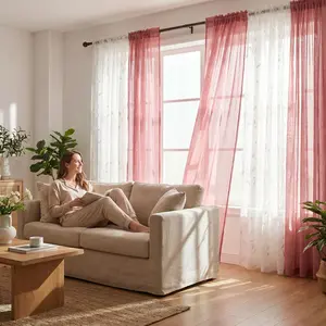 8-Panels 34x84 Inches Customized Package 4 Dolly Fabric Embroidered Curtains 4 540D Chiffon Rod-in-Head Design High-End Elegant Indoor Aesthetics FT7005 + L21 sheer，woven，rod，pocket，curtains,summervibes