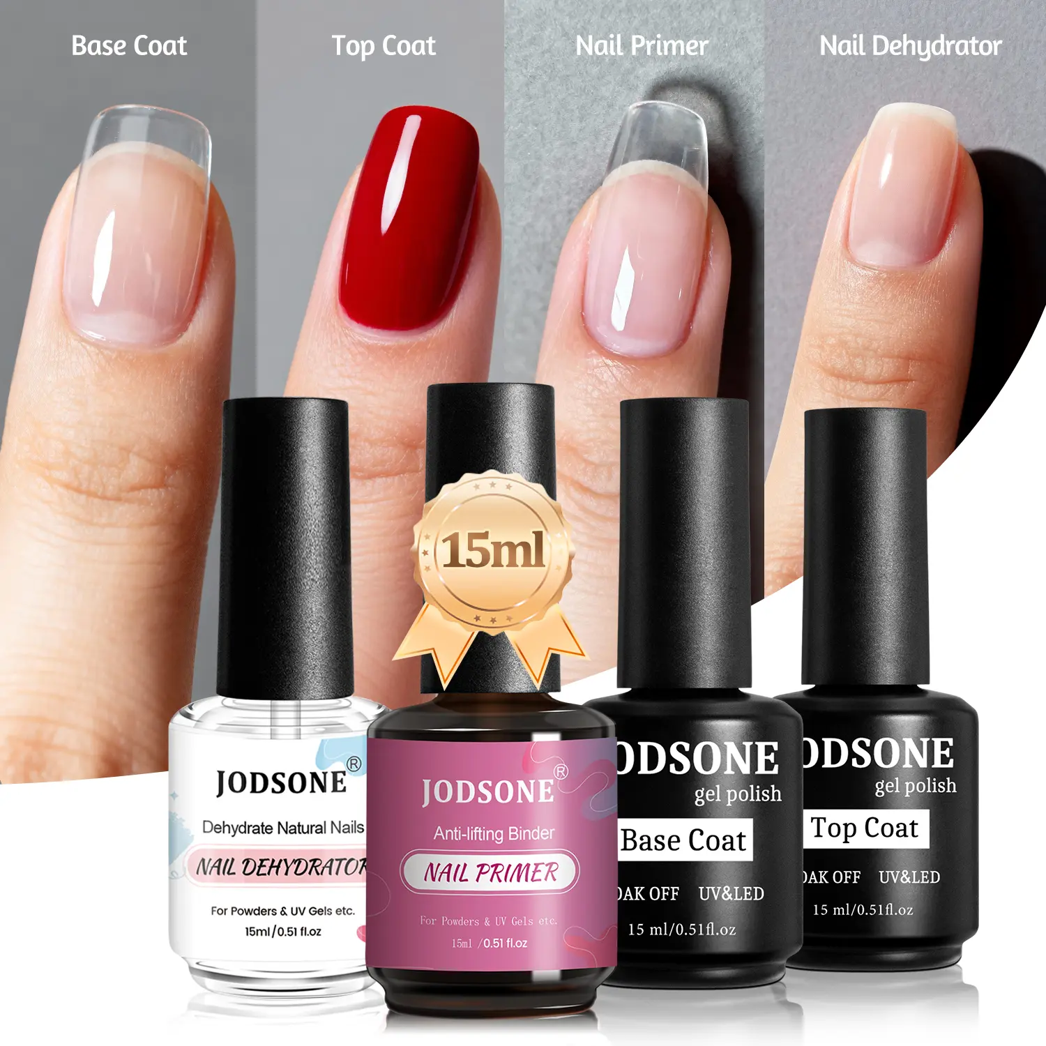 JODSONE 15ML Nail Primer Base Coat Top Coat Glossy Quick Drying Durable DIY Nail Art Design Long Lasting Gift