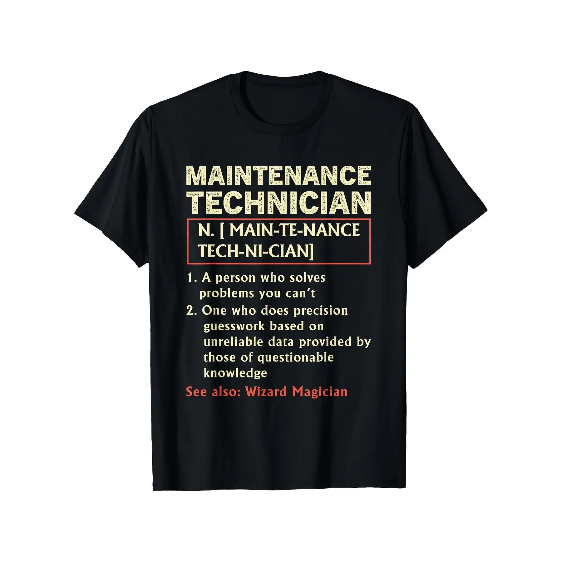 Men's 100% Cotton Oversized Comfy Basic Short-Sleeve Crew Neck Retro Graphic Print T-Shirt - Funny Mechanic Maintenance Technician Dictionary Definition, Humorous Wizard of Oz Quote, All-Season Casual Sports Top