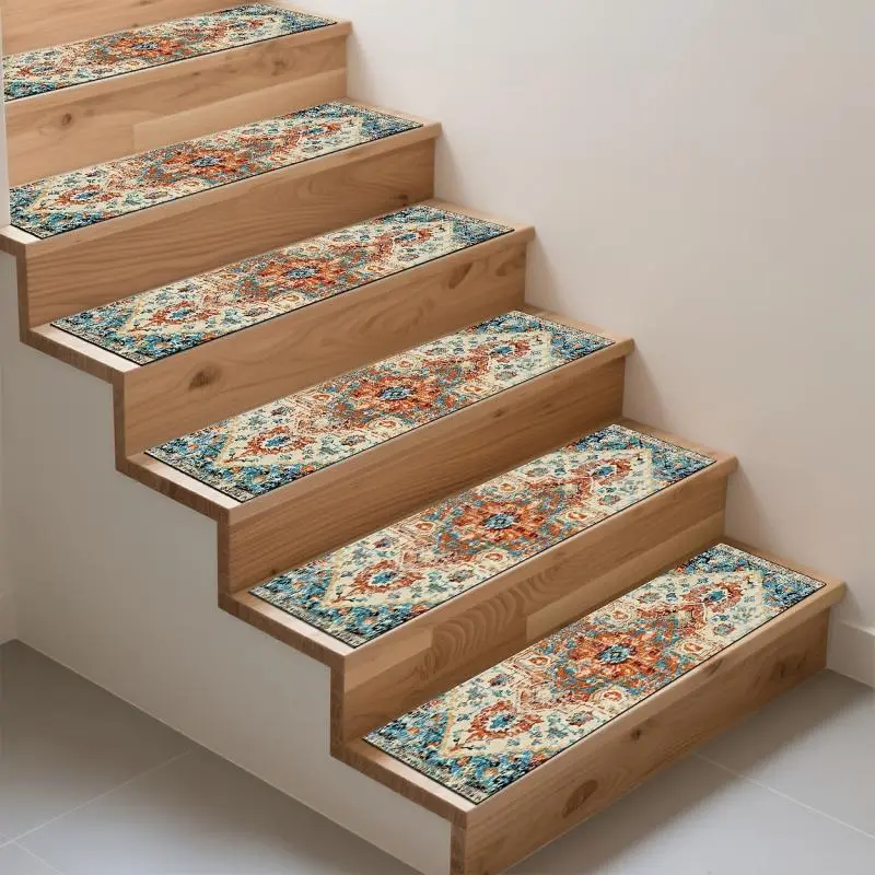 Rubber Non-Slip Stair Treads, 15pcs Printed Stair Mats, Long Stair Treads, Anti-Slip Stair Carpet, Long Stair Tread Set, Home Decor Rubber Stair Treads, Decorative Stair Mats, Step Protector Carpet, Home Decor Stair Mats for Stairs, Stair Protection