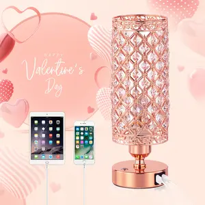 Yarra-Decor Crystal Bedside Black Table Lamp 3 Color Options Lamps for Bedroom Modern USB Nightstand Lamp with Black Chrome Crystal Shade Decorative Lamps for Living Room (LED Bulb Included) Lighting Christmas gifts Valentine's Day gifts Easter gifts