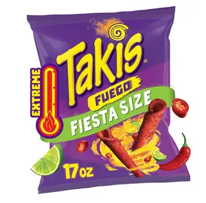 Fuego 17 oz Fiesta Size Bag, Hot Chili Pepper & Lime Flavored Extreme Spicy Rolled Tortilla Chips