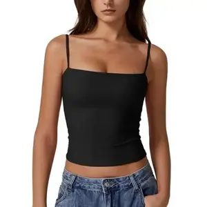 Women's Double Lined Basic Tank Top Adjustable Spaghetti Straps Sleeveless Camisole Shirts Nylon Soft Womenswear Breathable