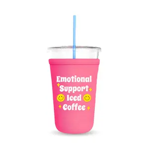 Emotional Support Iced Coffee, Neoprene Iced Coffee Cup Cooler, Gift and Party Favor Drinkware Ideas, Cold Drink Sleeve