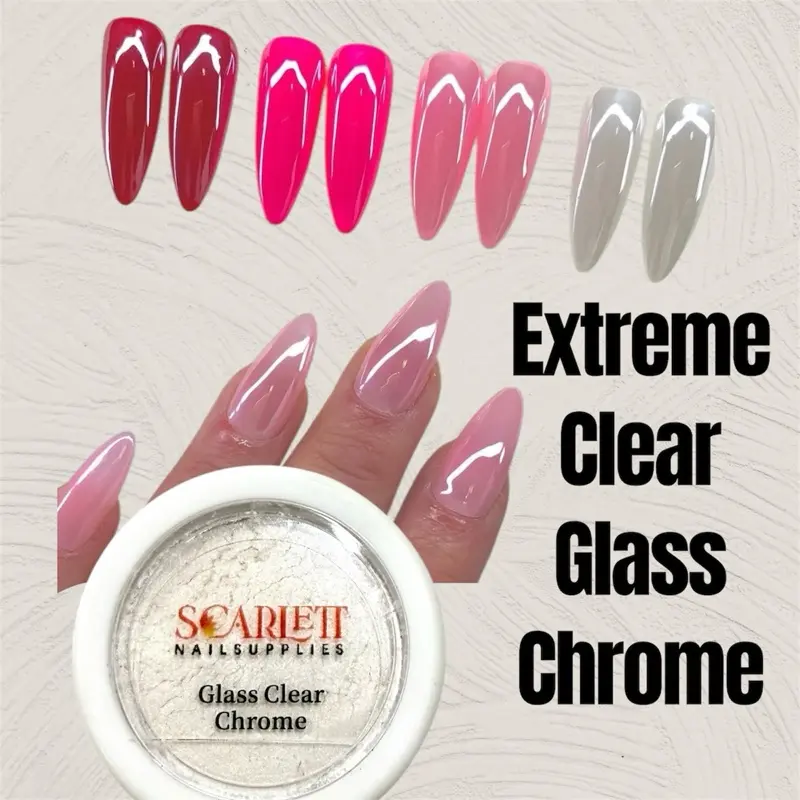 New Extreme Clear Glass Chrome Powder- 2 grams Tráng gương trong suốt each jar nail care nail art acrylic nail chrome nail y2k nails