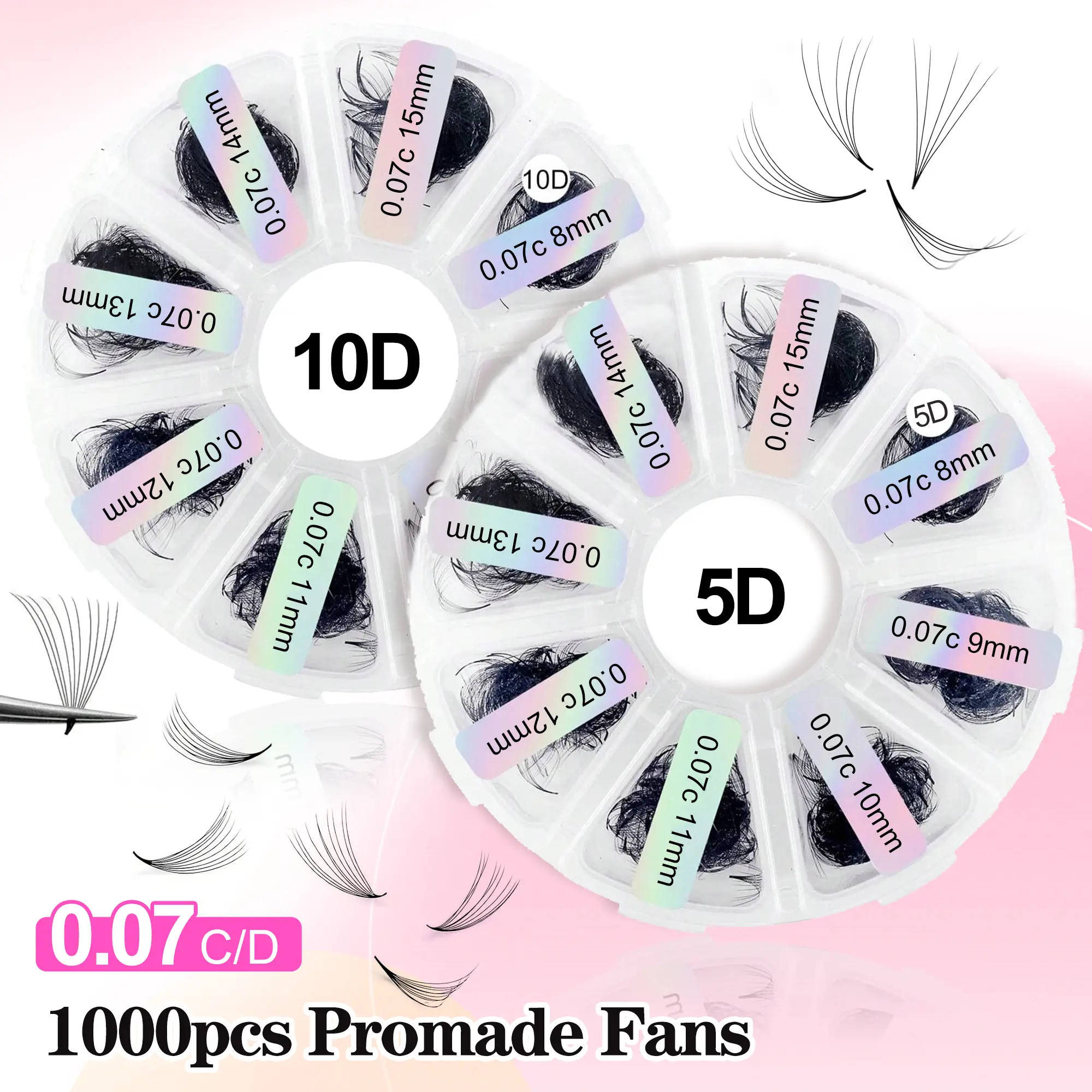 1000pcs 10D 5D Lashes, 8-15mm Length, 0.05 & 0.07 Thickness C/d Curl, Handmade Loose Volume Eyelashes for Nail Salon, Fluffy Volume Eyelashes, Fluffy False Eyelashes, Volumized False Eyelashes, Multiple Options Available, Eyelash Extensions