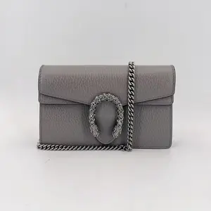 Pre-owned GUCCI leather Crossbody Bags Dollar Calfskin Crystal Super Mini Dionysus Shoulder Bag Dusty Grey