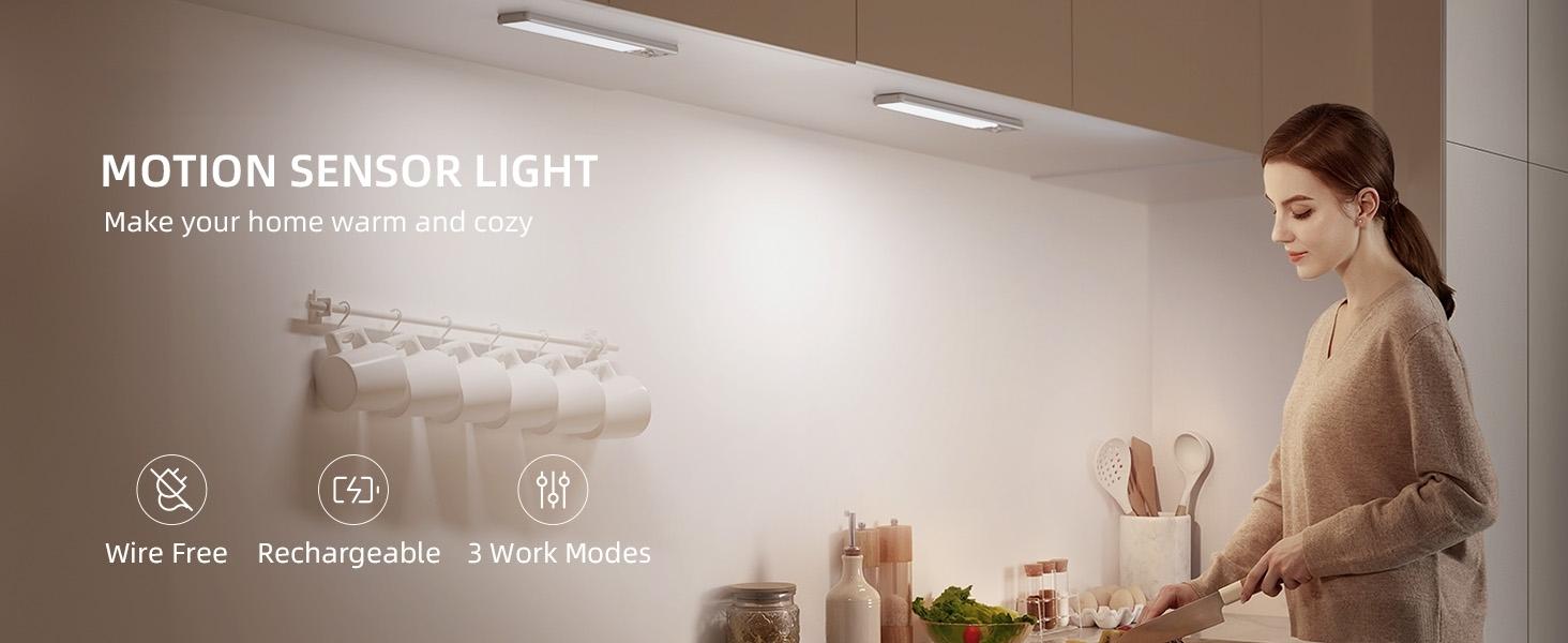 2026 16inch LED Under Cabinet Lights Motion Activated - 1/2/3/4 Pack USB Rechargeable Closet Lights with Dimming & Stick-on Installation, Wireless Indoor Lighting for Kitchen, Bedroom, Stairs, Pantry, Garage Newyear Gift