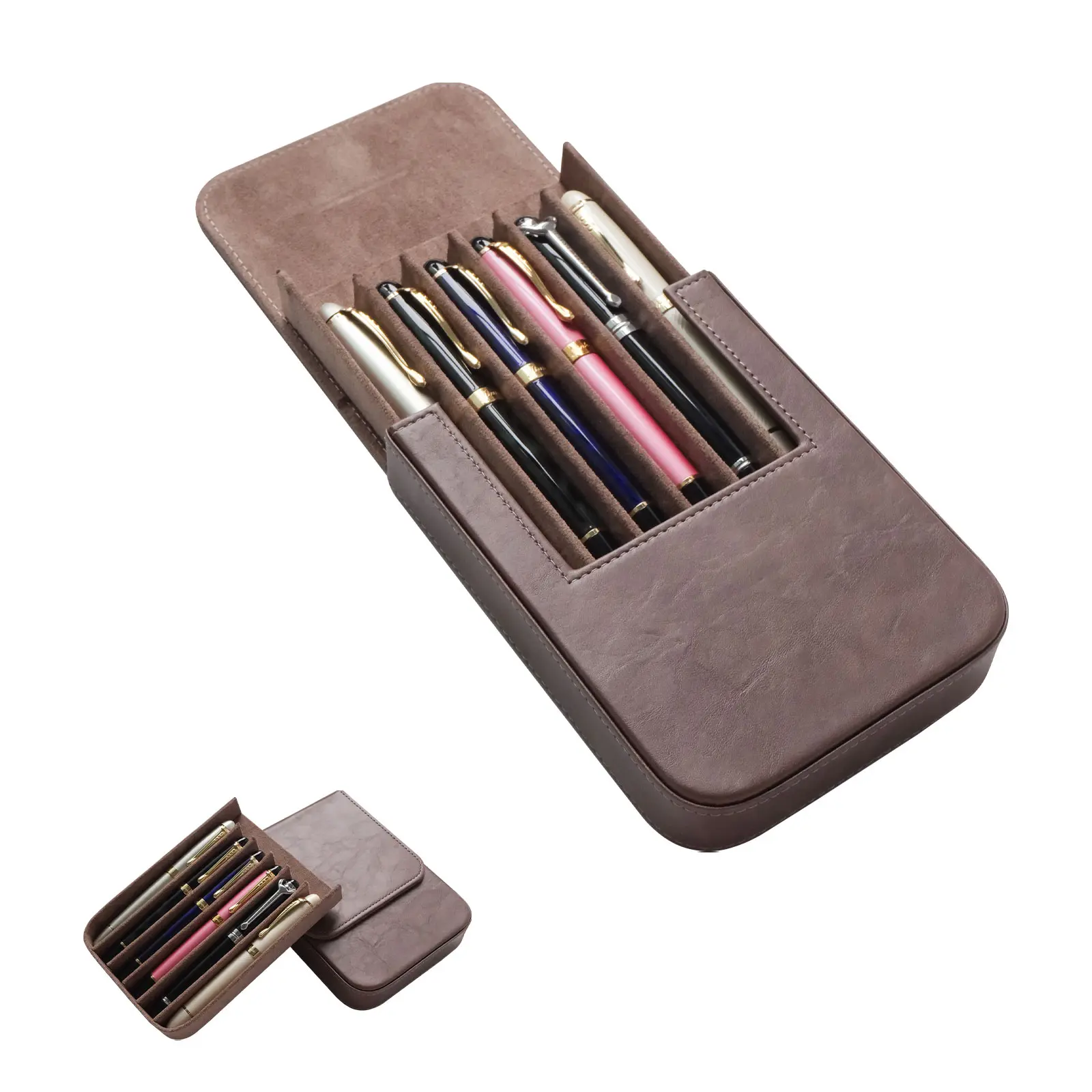 MIVLXLX Vintage Premium Handmade Faux Leather 6-Slot Organizer Gift Box - Office Supplies, Stationery Supplies, Magnetic Close, Drawer Design, for Organized Pens, Ballpoint Pens, Writers/Artists, Office Professional Gift, Fountain Pen