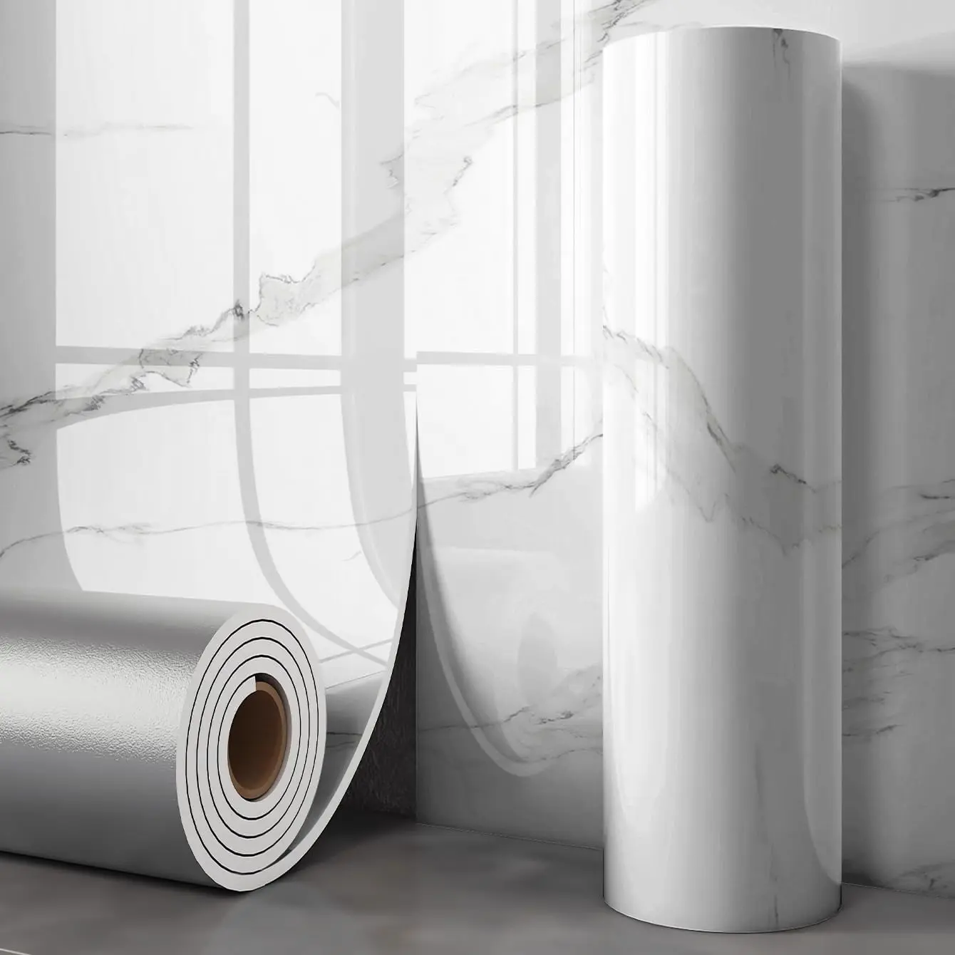 2.4mm Thick White Grey Black Marble Contact Paper, Waterproof Peel and Stick Wallpaper Roll for Kitchen Countertops,Bathroom,Cabinets Marble Backsplash Wallpaper 15.75×118.11inch Marble Pattern Wallpaper, Peel And Stick Wallpaper Designs