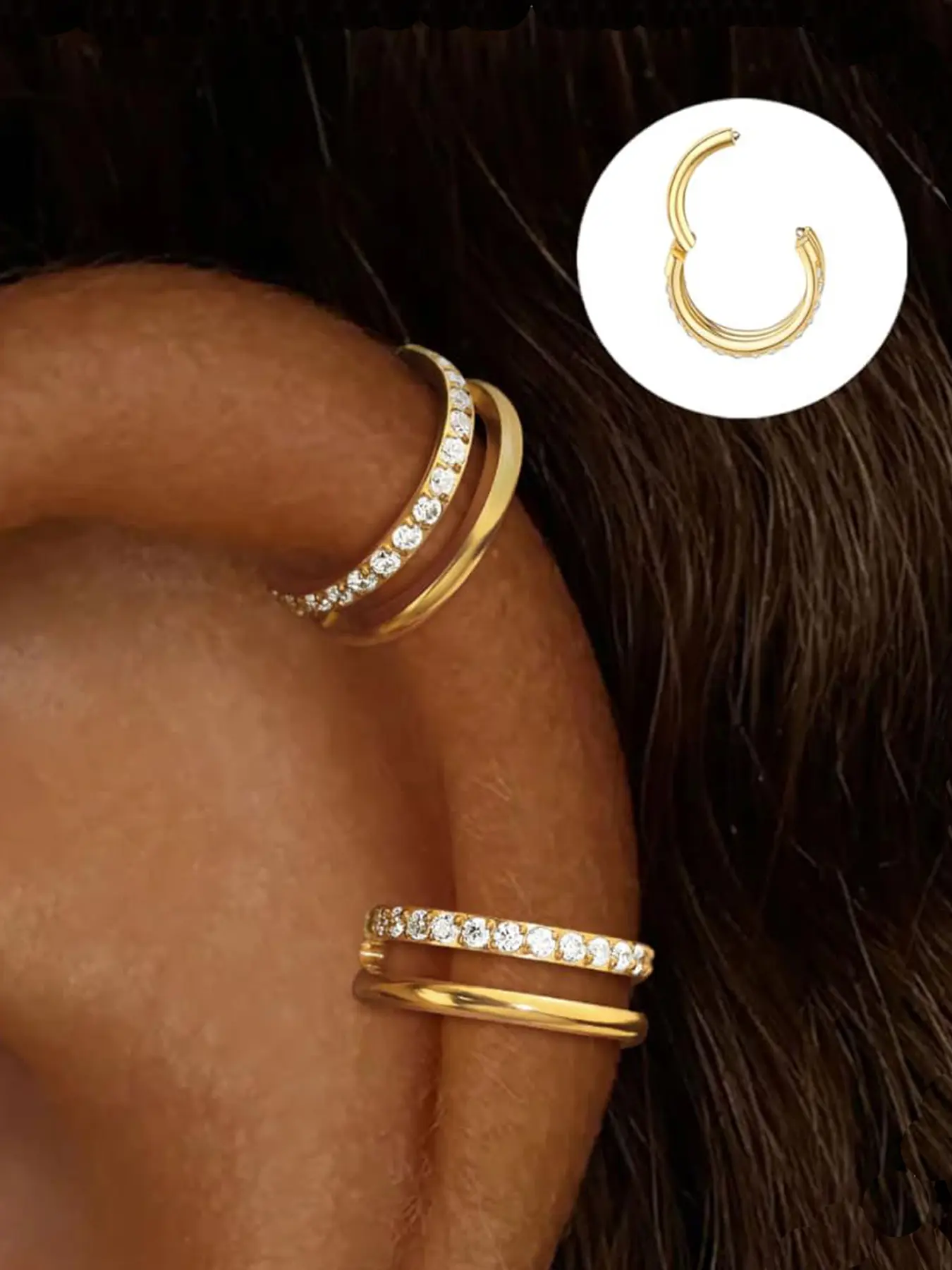 2pcs Small Cartilage Double-hoop Helix Conch Piercing Earrings with Cubic Zirconia for Women Trendy Stainless Steel Sets Piercing Jewelry 16gauge 8mm, Earring Stack Shining Earrings Sparkling Ear Jewelry