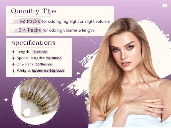 LaaVoo Micro Hair Extensions Real Human Hair Micro Ring Extensions Glueless Pre Style Human hair MIcro Bead Hair Extensions  Micro Loop Hair Extensions 57 Grams TikTokShopHolidayHaul  Christmas Gift for Her SpringStatements