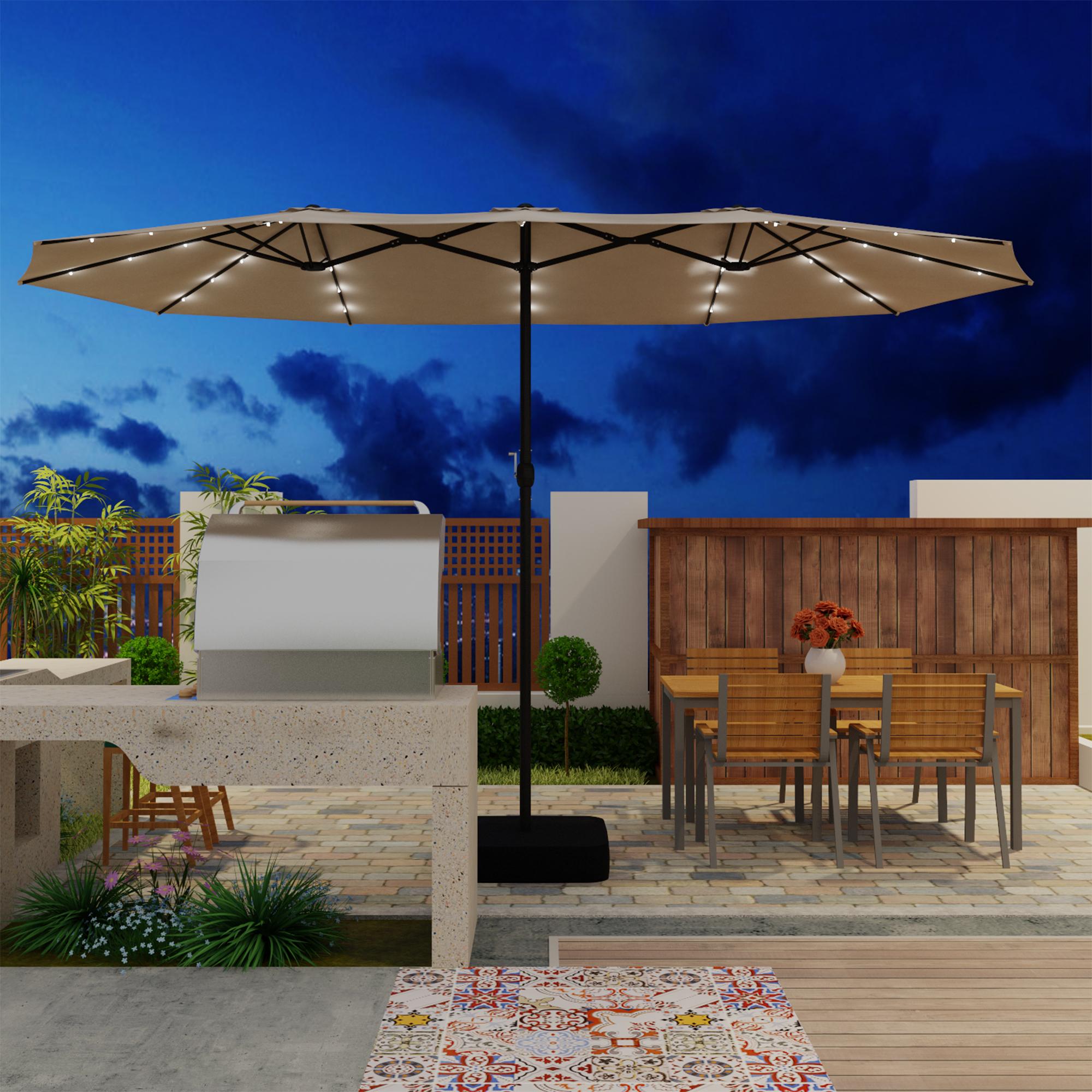 FUFU&GAGA 15ft Large Solar Umbrella Outdoor Patio Yard Umbrella Double-Sided Rectangle Market 36 LED Lights Patio Umbrella with 12 Sturdy Ribs FUFU&GAGA 15ft Large Solar Umbrella Outdoor Patio Yard Umbrella Double-Sided Rectangle Market 36 LED Lights Patio Umbrella with 12 Sturdy Ribs