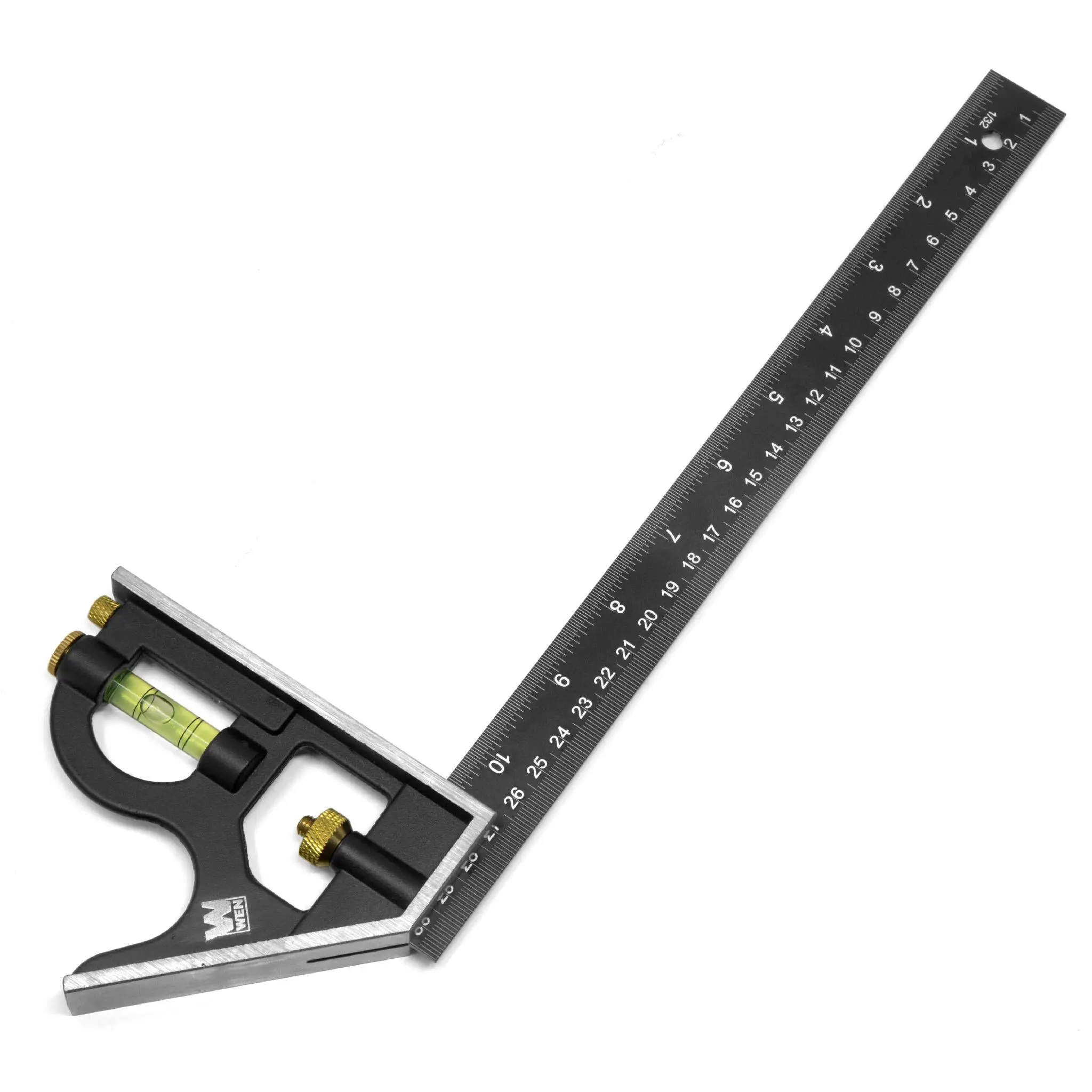 WEN ME144L 12-Inch Aluminum Combination Square Hand Measuring Tool with Sliding Head, Bubble Level, Metric-Imperial Markings, Angle Marking Functionality