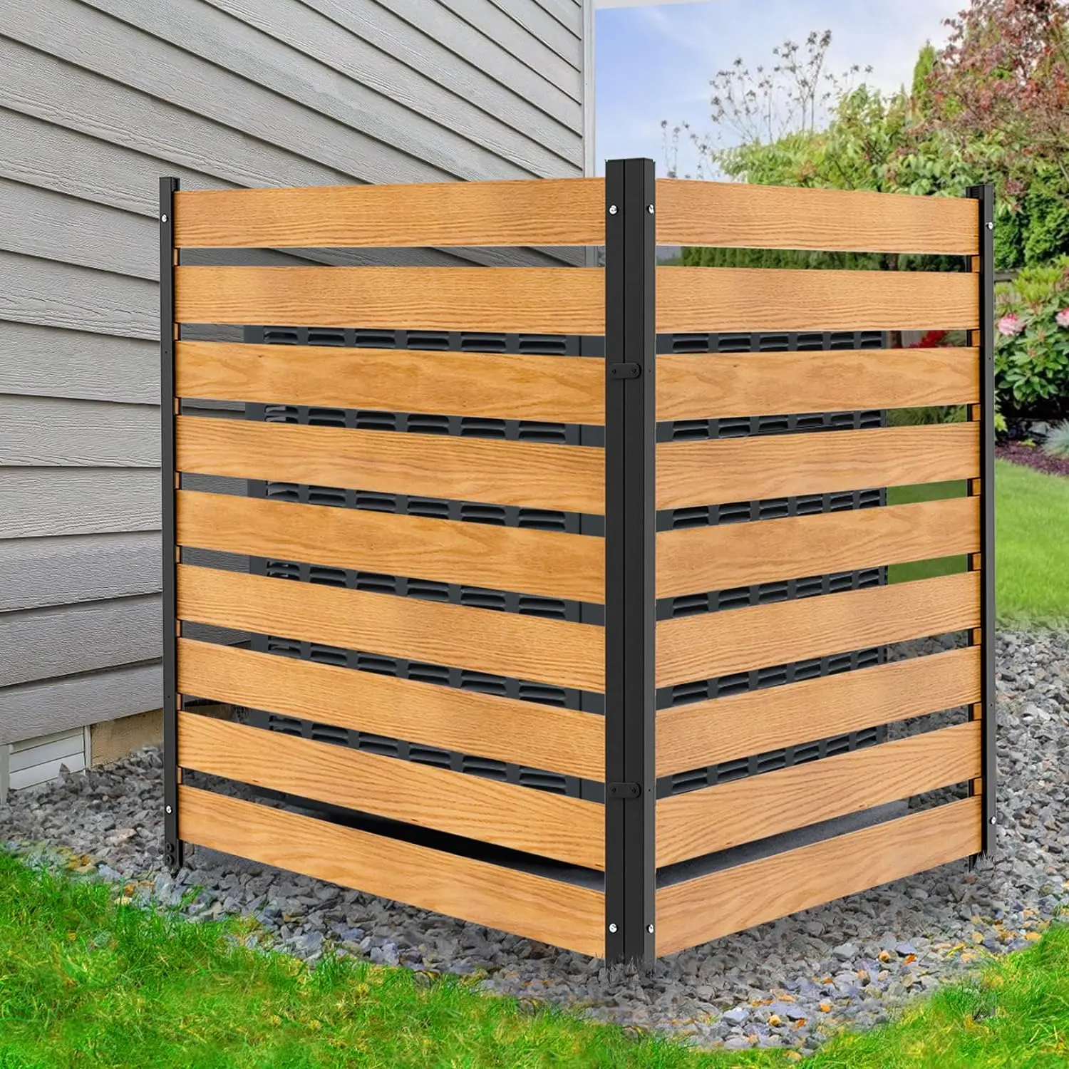 Lilypelle No-Dig Outdoor Privacy Fence, Sturdy Metal Stakes Solid Pine Garden Fencing, 38" Wide per Panel for Backyard Patio Decoration, Trash Can Enclosure & AC Unit Cover, Natural Look