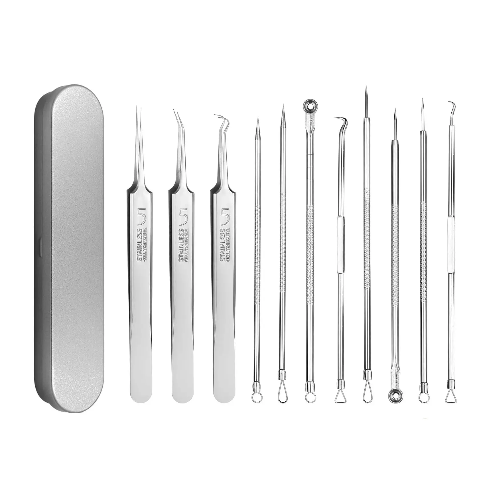 Pimple Popper Tool Kit 11 PCS Professional Stainless Steel Blackhead Remover Comedone Extractor Tools for Facial Acne Removal with Metal Case Silver - Ingrown