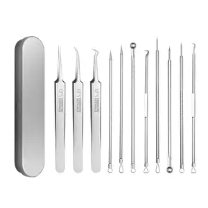 Pimple Popper Tool Kit 11 PCS Professional Stainless Steel Blackhead Remover Comedone Extractor Tools for Facial Acne Removal with Metal Case Silver - Ingrown