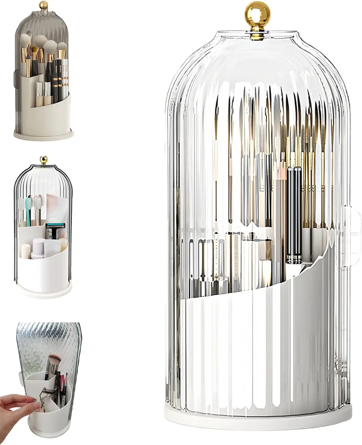 Rotating Transparent Toothbrush Holder Makeup Brush Holder with Lid 360 Rotating Clear Dustproof Make Up Organizers for Vanity BathroomCountertop, Transparent | with Lid, 360 Rotating,Dustproof 360-degree rotation markup
