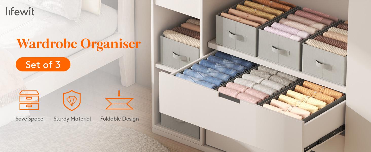 Lifewit Wardrobe Organizer Clothes 6 Compartment Foldable Closet Drawer Storage 16.5 x 10.6 x 6.7 Inches for Pants, T-Shirts, Sweater, Legging, 3/4/6-Pack Boxes
