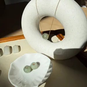 18K Gold Natural Jade Pendant, Single Nephrite Jade Bead