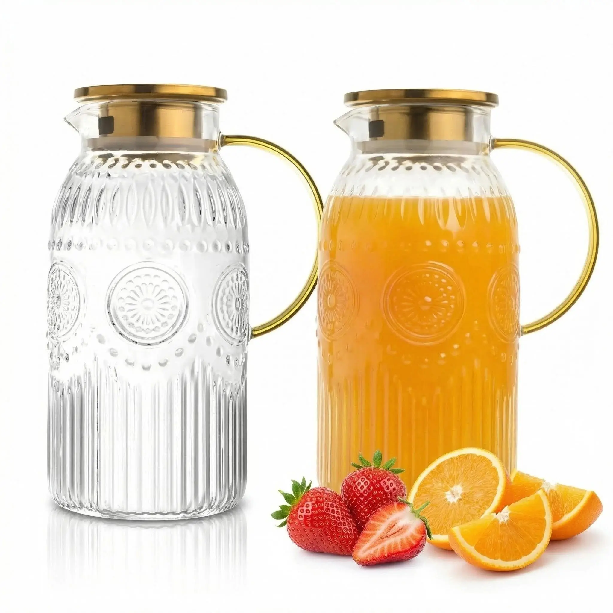 Set of 2 Glass Pitcher with Lid,2 Quart (68 oz / 2 Liter) Leak Proof,Glass Water Jugs, BPA-Free,Microwave & Dishwasher Safe Pitcher,Sun & Iced Tea, Sangria,Cold Brew Coffee & More
