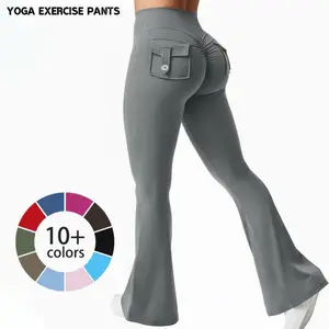 2026 the latest women's overalls sweatpants, advanced sense of buttocks with pockets, high-waist belly-in yoga exercise and body-building bell-bottoms.