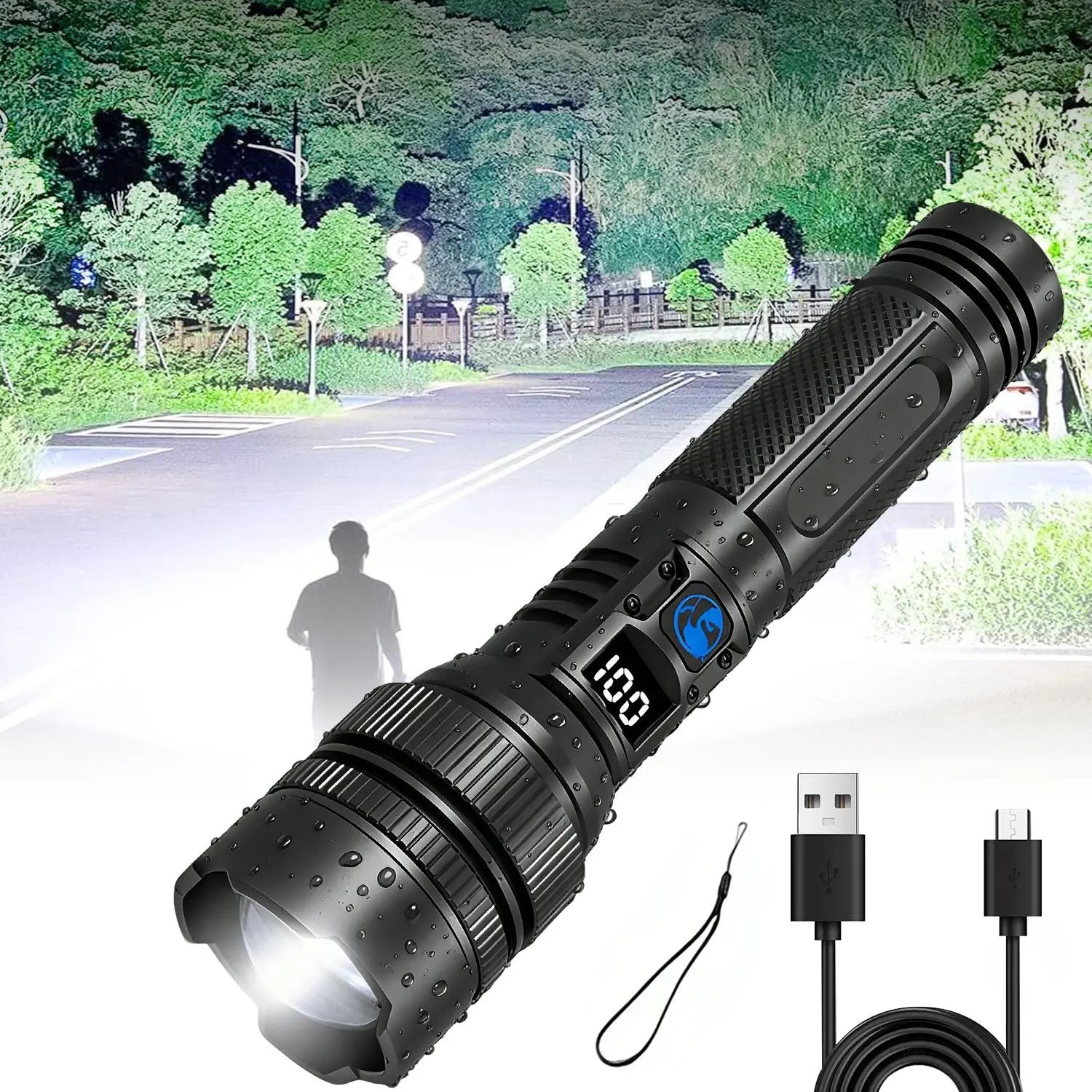 【SummerSale】Portable Flashlight 2200 Lumens Zoomable Wide-Angle to Spotlight Dual Mode Compact Dual Sizes Camping & Emergency Use Dry Environment Design