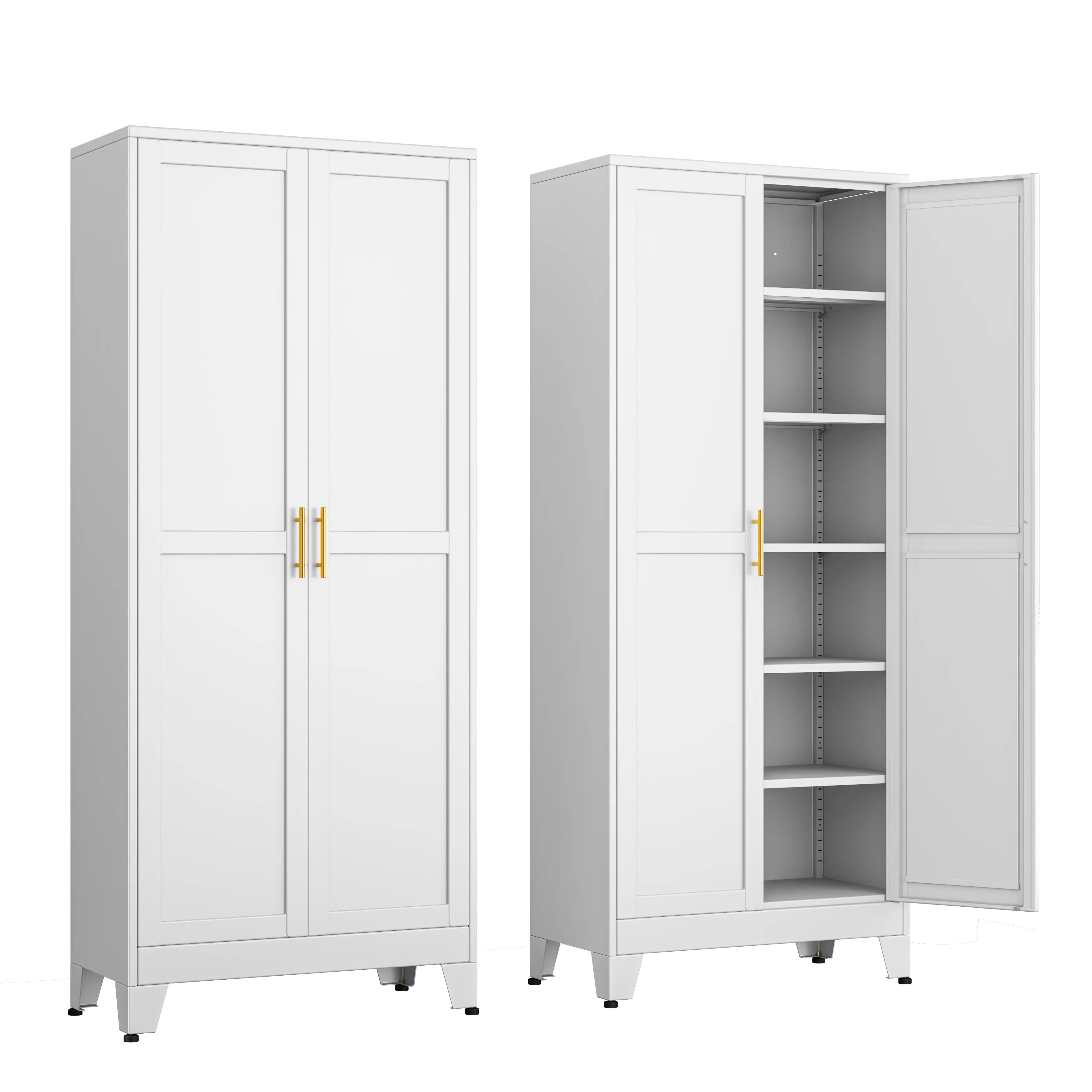75.2" Tall Pantry Cabinet, Kitchen Pantry Storage Cabinets with 2 Door and 5 Adjustable Shelves, White Metal Pantry Storage Cabinet, Cupboard for Kitchen, Dining Room, Living Room and Bathroom Organizer