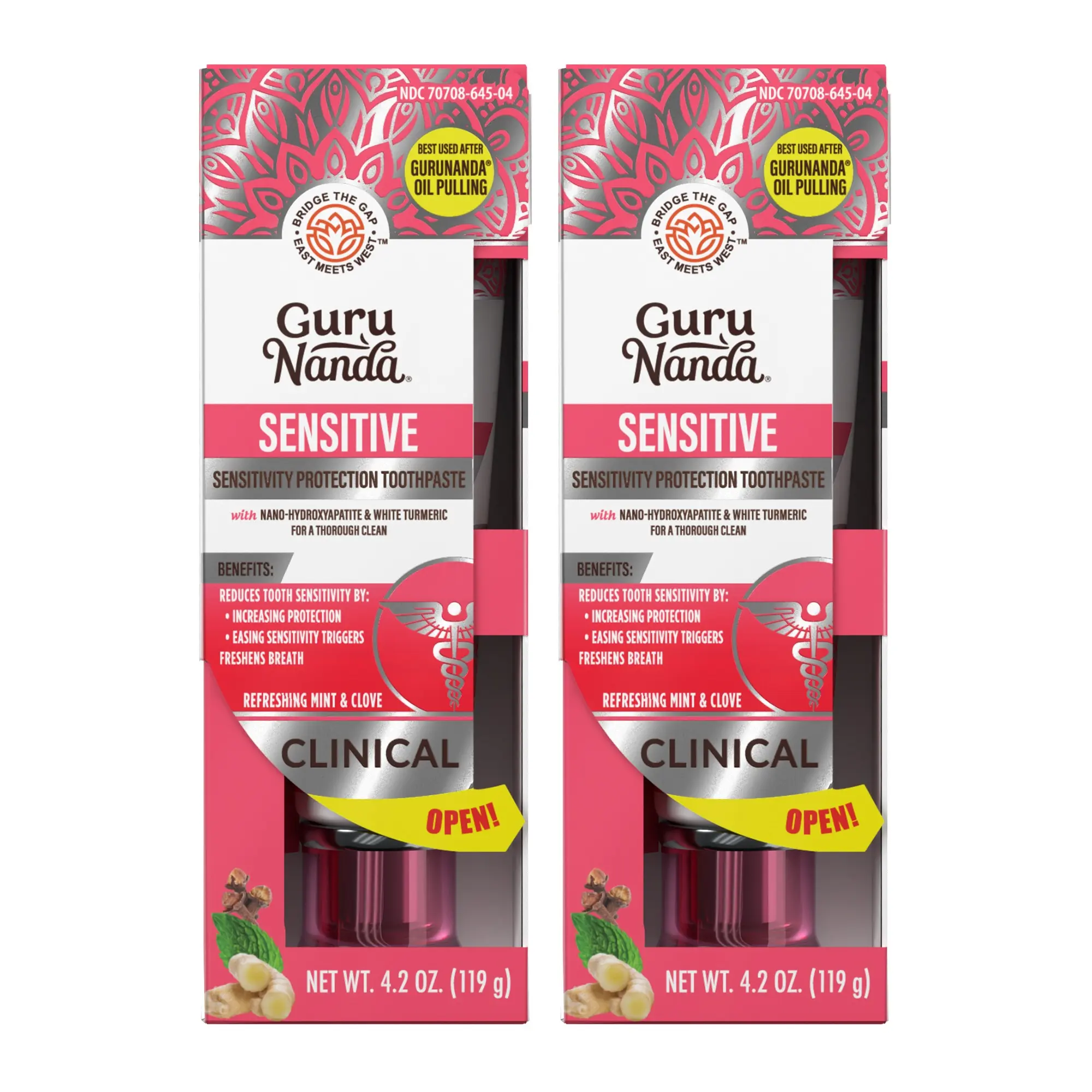 GuruNanda Sensitive Toothpaste 2-Pack – 5% Potassium Nitrate, Nano Hydroxyapatite & White Turmeric, Fluoride-Free Clove Mint, 4.2 oz Each GuruNanda Sensitive Toothpaste 2-Pack – 5% Potassium Nitrate, Nano Hydroxyapatite & White Turmeric, Fluoride-Free Clove Mint, 4.2 oz Each