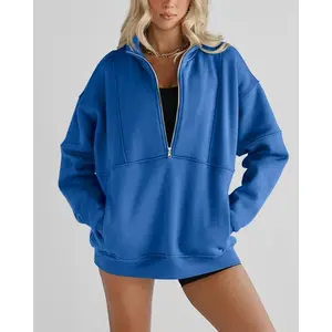 Women's Half Zip Sweatshirts Fleece Stand Collar Long Sleeve Thumb Hole Oversized Pullovers with Pockets