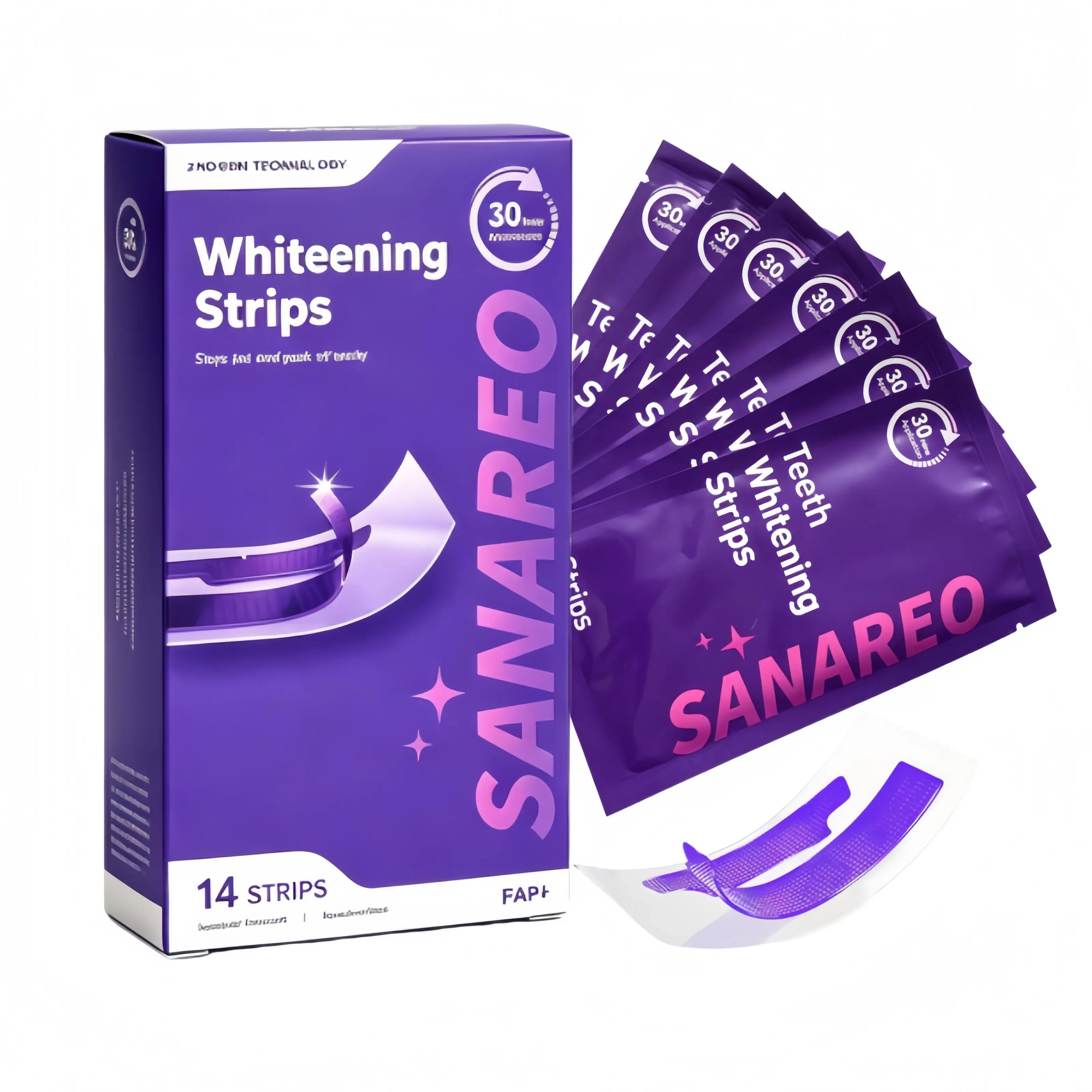 Purple Teeth Whitening Strips - 7/14 Whitening Sessions with Non-Slip, Dry Strip Technology - Peroxide-Free & Enamel Safe for Sensitive Tooth - Removes Yellow Stains & Bad Breath - Daily & Travel Use