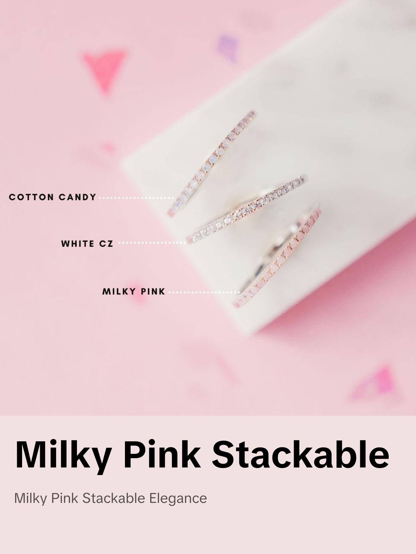 Micro Pave Stacking Band - Milky Pink, Delicate Ring, Ideal for Stacking.