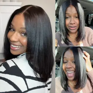 UNice Glueless Yaki Straight Short Bob Wig with Drawstring Pre-cut 7x5 HD Lace Human Hair Wigs with Bleached Knots Beginner Friendly Natural Hairline #SpringStatements