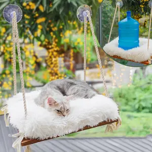 Cat Window Perch – Solid Wood Hammock Bed with Soft Cushion and 4 Strong Suction Cups